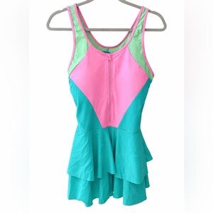 Uniquebella Women’s Colorblock Swimsuit Dress XL | Neon Pastel Tummy Control
